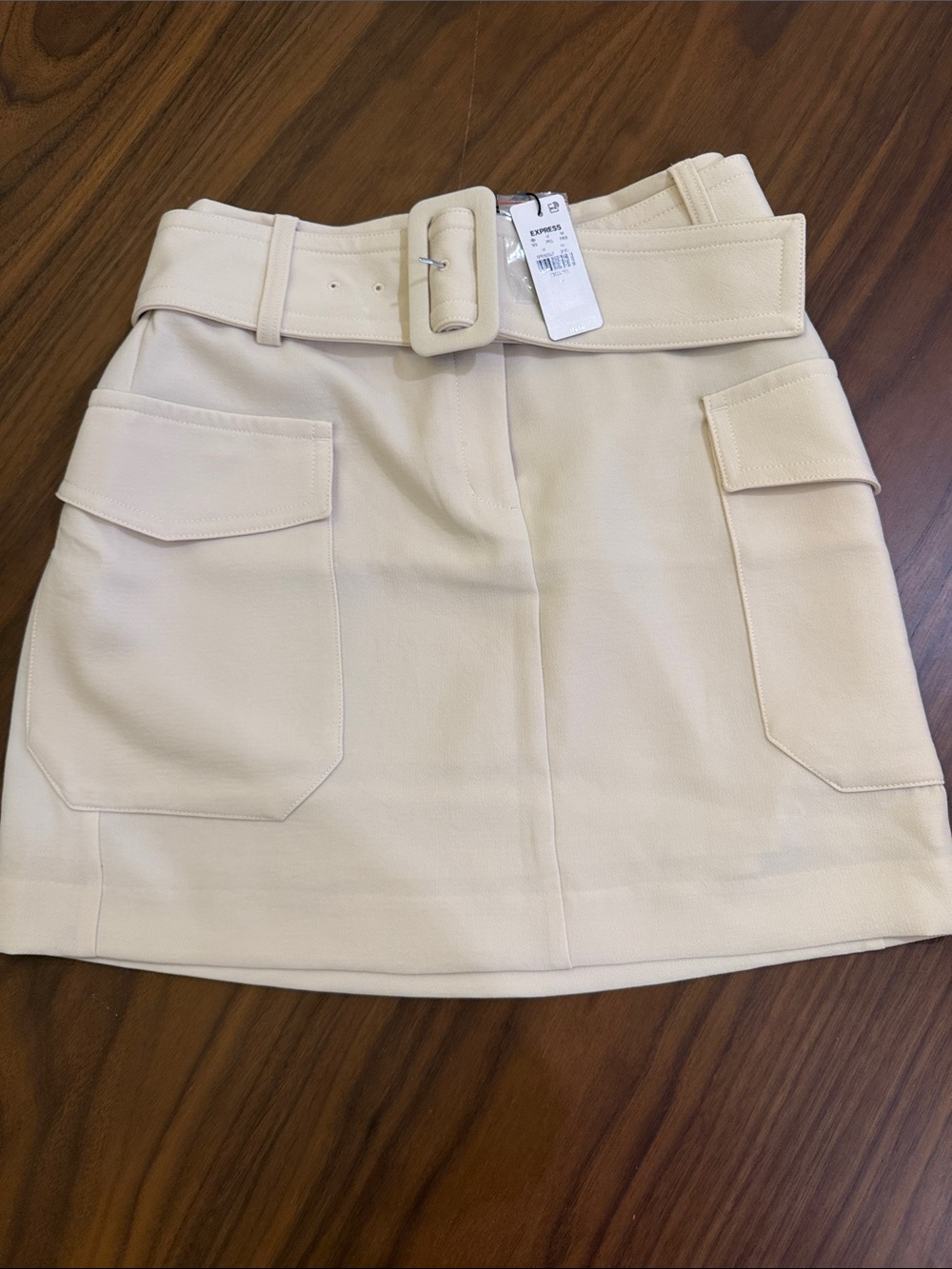 Women's Cream Utility Mini Skirt with Belt